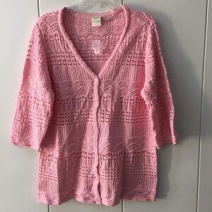NWOT Blair Soft Pink Knit 1/2 Sleeve Lace Cardigan